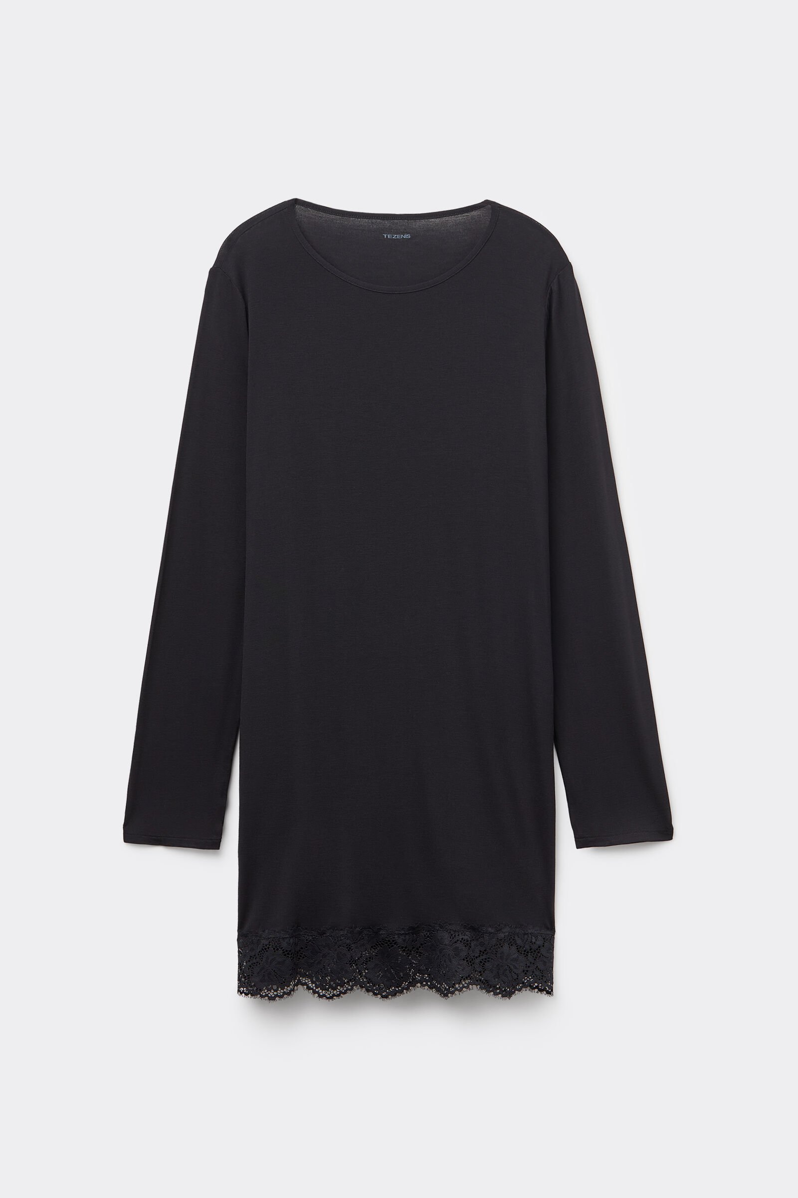 Camisón de Manga Larga de Viscosa y Encaje — imagen 2