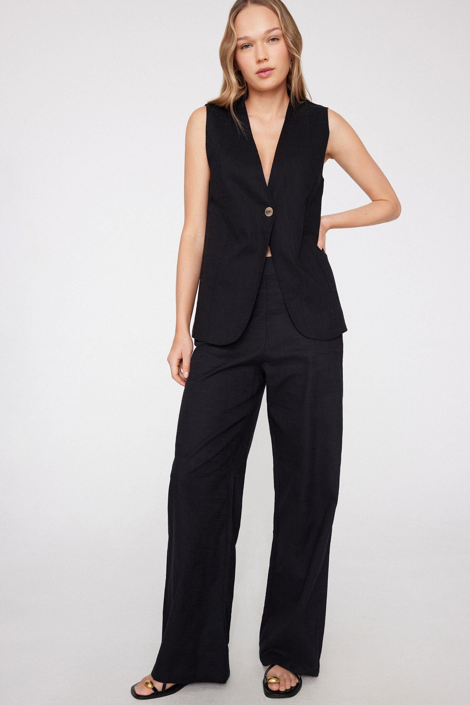 Pantalones Largos Palazzo Tela de Algodón